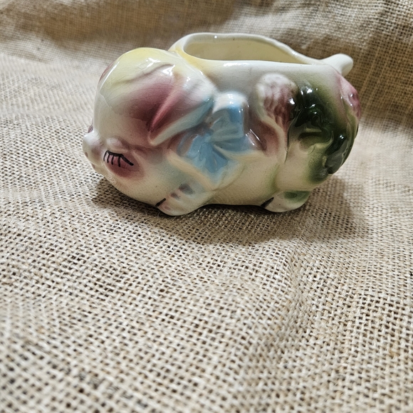 Floral Ceramic Pig Planter Old Vintage Shawnee or American Bisque Lucky Clover - Picture 3 of 14
